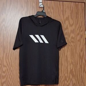 adidas Large Black Short-Sleeve Hooded Athletic Tee SEE NOTE